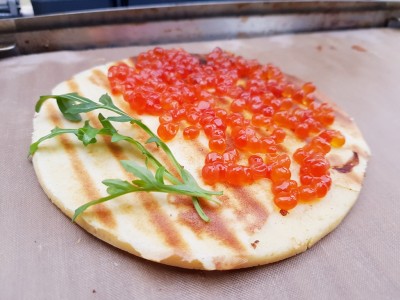 Блины с красной икрой и семгой